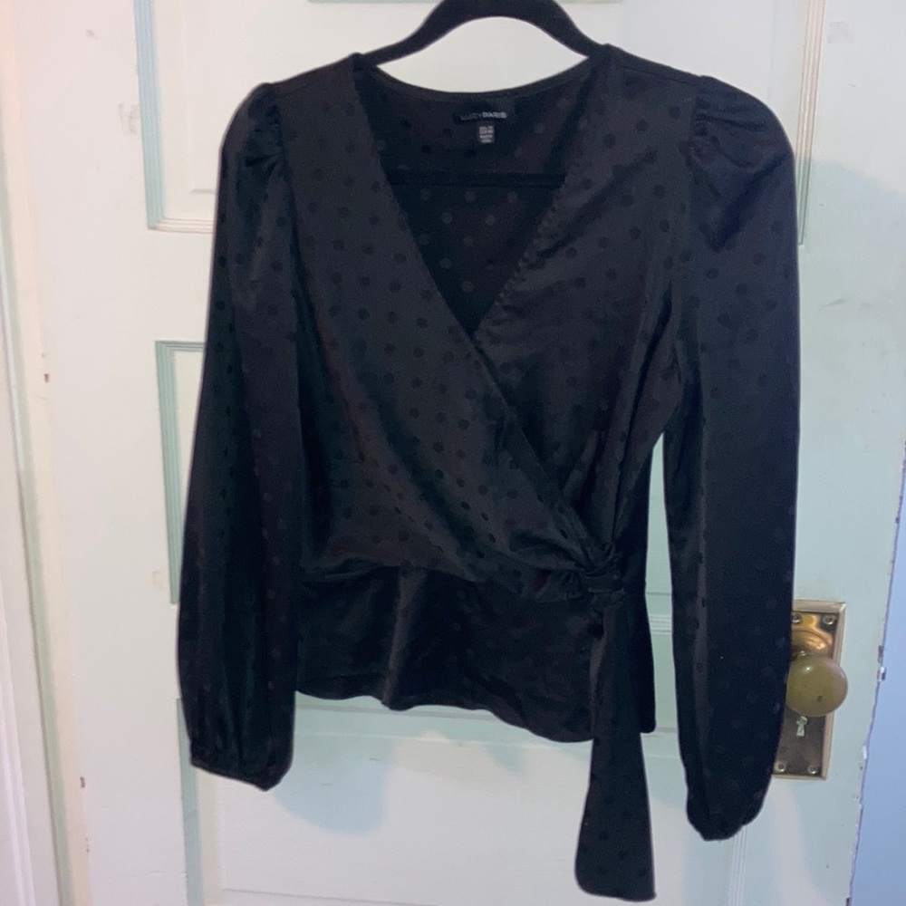 NWOT Lucy Paris Long Sleeve Wrap Front Blouse Black Size S